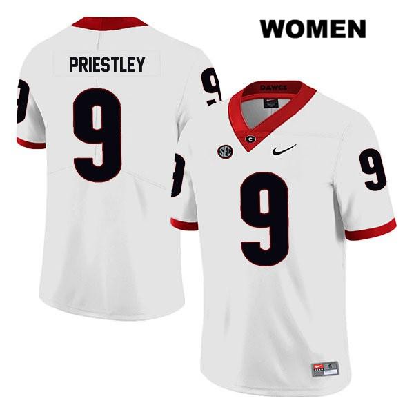 Georgia Bulldogs Women's Nathan Priestley #9 NCAA Legend Authentic White Nike Stitched College Football Jersey TGU5756HS